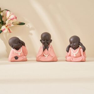 Corsica Set of 3 Polyresin Mini Monk Figurines - Karigaari India Aesthetic Home Decor