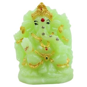 Unique Design Lord Ganesha Sitting Idol Green Color With Golden Ornaments Best for Home Decor - Karigaari India Aesthetic Home Decor