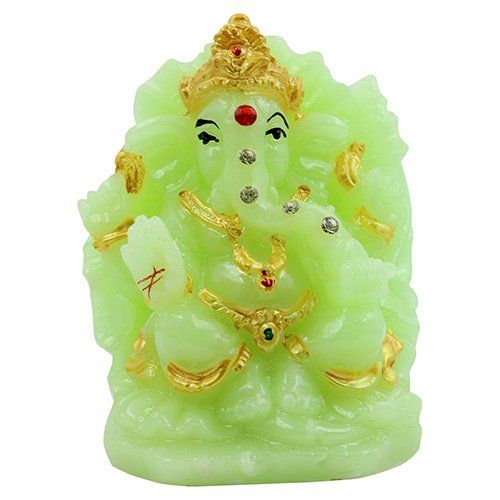 Unique Design Lord Ganesha Sitting Idol Green Color With Golden Ornaments Best for Home Decor - Karigaari India Aesthetic Home Decor