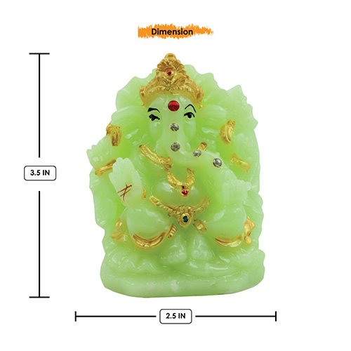 Unique Design Lord Ganesha Sitting Idol Green Color With Golden Ornaments Best for Home Decor - Karigaari India Aesthetic Home Decor