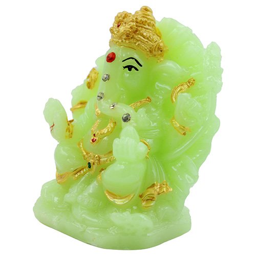 Unique Design Lord Ganesha Sitting Idol Green Color With Golden Ornaments Best for Home Decor - Karigaari India Aesthetic Home Decor