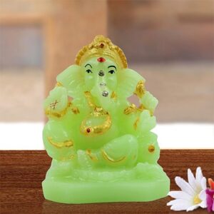 Unique Design Small Lord Ganesha Sitting Idol Crystal Green Color With Golden Ornaments Best for Home Decor - Karigaari India Aesthetic Home Decor