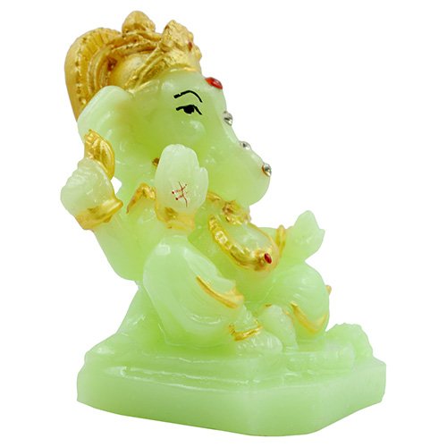 Stylish Distinctive Design Small Lord Ganesha Sitting Figurine Crystal Green Color With Golden Ornaments Best For Home Decor Luxurious Accent 4 Unique Design Small Lord Ganesha Sitting Idol Crystal Green Color With Golden Ornaments Best for Home Decor - Karigaari India Aesthetic Home Decor