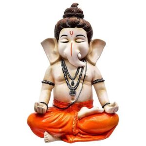 Unique Little Lord Ganesha Sitting In Yoga Position Idol Orange Best for Home Decor - Karigaari India Aesthetic Home Decor