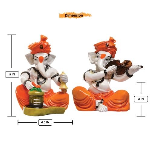 Stylish Distinctive Little Two Lord Ganesha Playing Instruments Figurine Orange Best For Home Decoration 4 Unique Little Two Lord Ganesha Playing Instruments Idol Orange Best for Home Decor - Karigaari India Aesthetic Home Decor