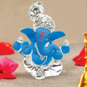 Stylish Blue Ceramic Ganesha Idol for Car Dashboard I Gifting - Karigaari India Aesthetic Home Decor
