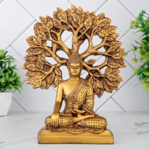 Golden Buddha Under Bodhi Tree Radiant Resin Home Decor - Karigaari India Aesthetic Home Decor