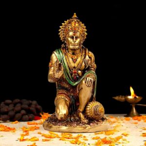 Golden Kneeling Hanuman Idol for Home - Karigaari India Aesthetic Home Decor