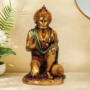 Golden Kneeling Hanuman Idol for Home - Karigaari India Aesthetic Home Decor