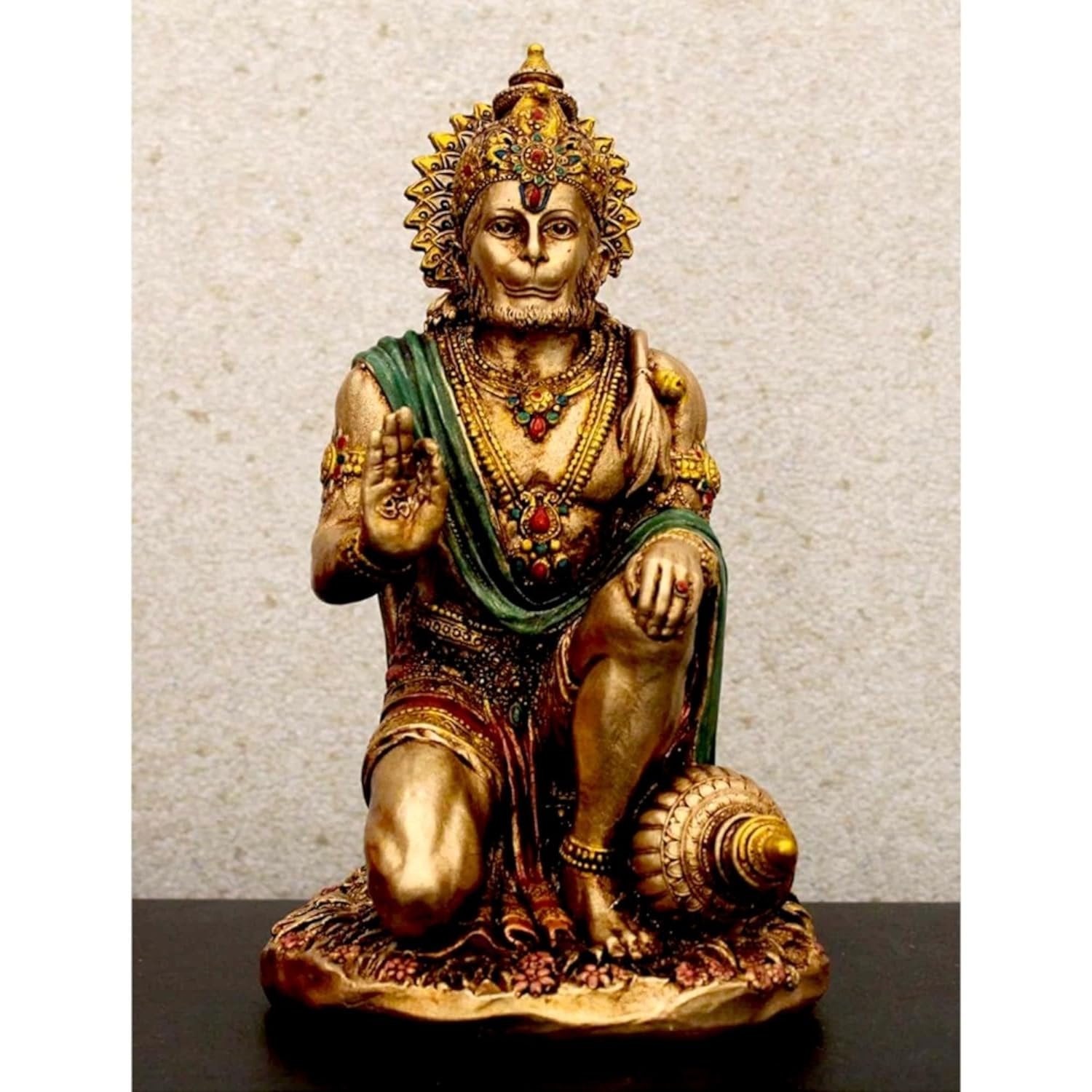 Stylish Golden Kneeling Hanuman Statue For Home Artful Decor Piece 3 Golden Kneeling Hanuman Idol for Home - Karigaari India Aesthetic Home Decor