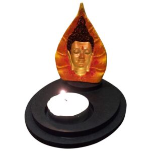 Handcrafted Ployresin Lord Buddha Face Statue With Candle Multicolour Showpiece Home Decor/Office Decor/Spiritual Gift - Karigaari India Aesthetic Home Decor