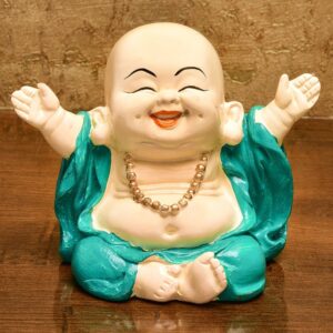 Handcrafted Ployresin Lord Buddha Statue Sitting Laughing Green Colour  Showpiece Home Decor/Office Decor/Spiritual Gift - Karigaari India Aesthetic Home Decor