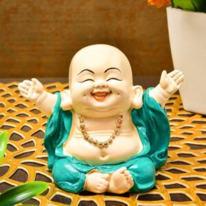Handcrafted Ployresin Lord Buddha Statue Sitting Laughing Green Colour  Showpiece Home Decor/Office Decor/Spiritual Gift - Karigaari India Aesthetic Home Decor