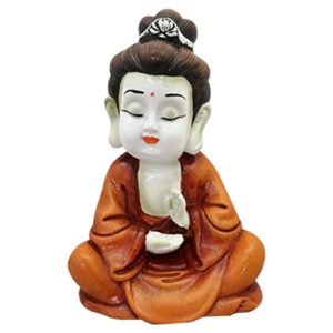 Handcrafted Ployresin Lord Buddha Sitting Statue Showpiece Home Decor/Office Decor/Spiritual Gift, Orange - Karigaari India Aesthetic Home Decor