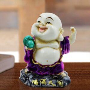 Handcrafted Ployresin Lord Buddha Standing With Laughing Statue Showpiece Home Decor/Office Decor/Spiritual Gift,Purple, Green - Karigaari India Aesthetic Home Decor