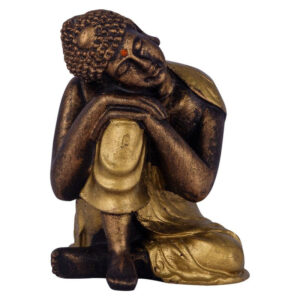 Handcrafted Ployresin Sitting With Putting Hand And Head on Knee Lord Buddha Statue Showpiece Home Decor/Office Decor/Spiritual Gift, Golden Colour - Karigaari India Aesthetic Home Decor