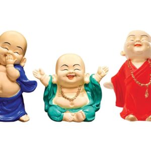 Handcrafted Ployresin Standing And Sitting, Smiling ,Happy Lord Buddha Statue Showpiece Home Decor/Office Decor/Spiritual Gift, Three Pieces, Blue Orange And Green Colour - Karigaari India Aesthetic Home Decor