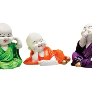 Handcrafted Ployresin Three Laughing Lord Buddha Statues Showpiece Home Decor/Office Decor/Spiritual Gift, Multicolour - Karigaari India Aesthetic Home Decor