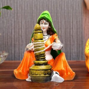 Handcrafted Rajasthani Lady with Chaas Polyesine Idol Showpiece for Home Decor - Karigaari India Aesthetic Home Decor