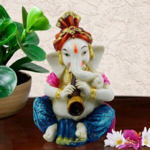 Lord Ganesha Playing Shehenai Idol for Home Decor - Karigaari India Aesthetic Home Decor