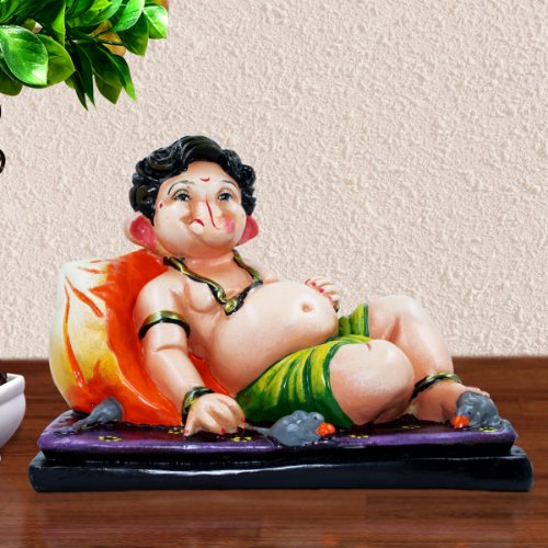 Lord Ganesha Sitting in Relax Position Idol Multicolor Best for Home Decor - Karigaari India Aesthetic Home Decor