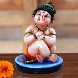 Lord Ganesha Sitting With Folding Leg Idol Multicolor Best for Home Decor - Karigaari India Aesthetic Home Decor