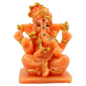 Lord Ganesha Wearing Paghadi And Sitting Orange Colour Idol for Home Decor - Karigaari India Aesthetic Home Decor