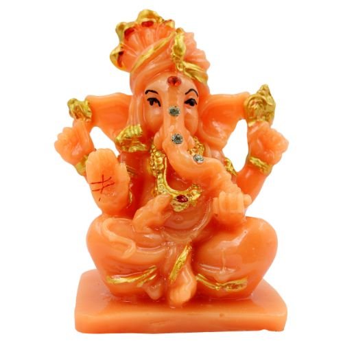 Stylish Lord Ganesha Wearing Paghadi And Sitting Orange Colour Statue For Home Decoration Decorative Piece 2 Lord Ganesha Wearing Paghadi And Sitting Orange Colour Idol for Home Decor - Karigaari India Aesthetic Home Decor