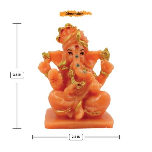 Stylish Lord Ganesha Wearing Paghadi And Sitting Orange Colour Statue For Home Decoration Decorative Piece 3 Lord Ganesha Wearing Paghadi And Sitting Orange Colour Idol for Home Decor - Karigaari India Aesthetic Home Decor