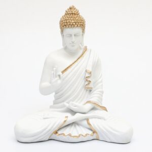 Pure White Meditating Buddha Golden Accent Resin Decor - Karigaari India Aesthetic Home Decor