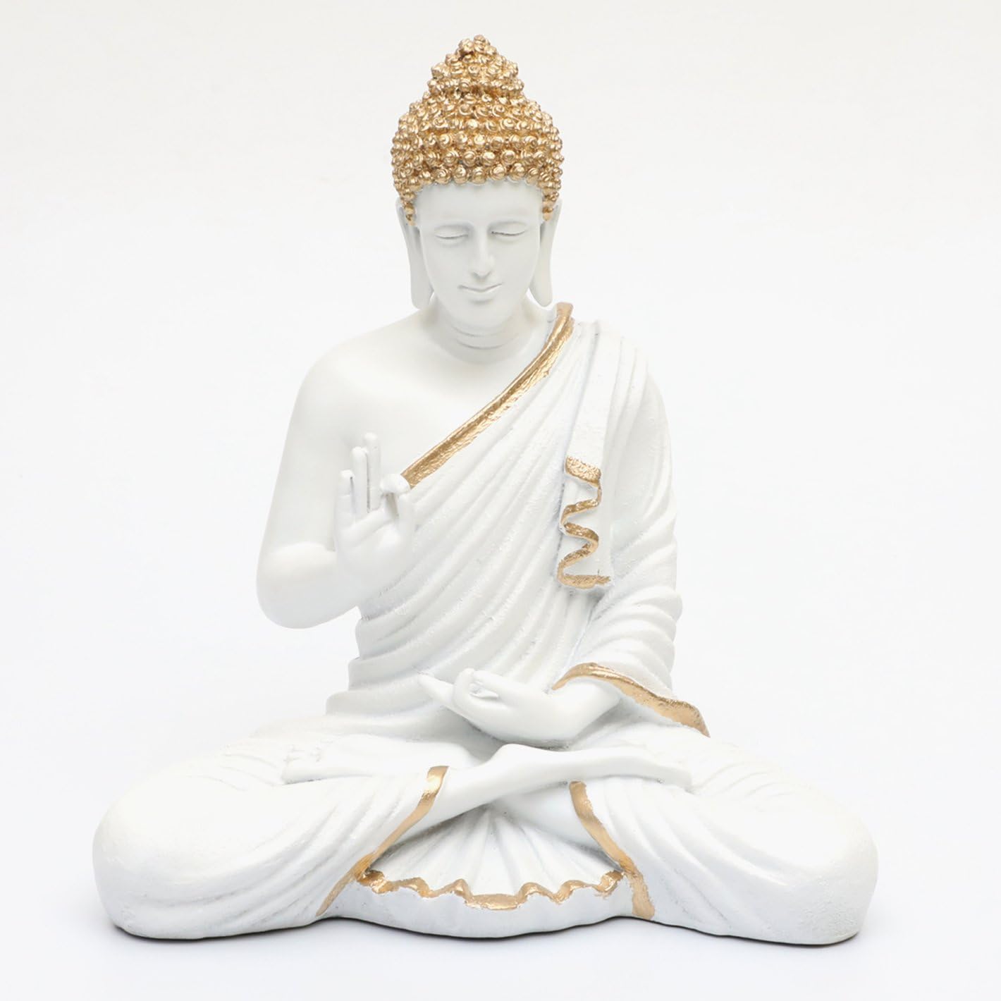 Stylish Pure White Meditating Buddha Golden Accent Resin Crafted Home Decor Home Decoration 2 Pure White Meditating Buddha Golden Accent Resin Decor - Karigaari India Aesthetic Home Decor