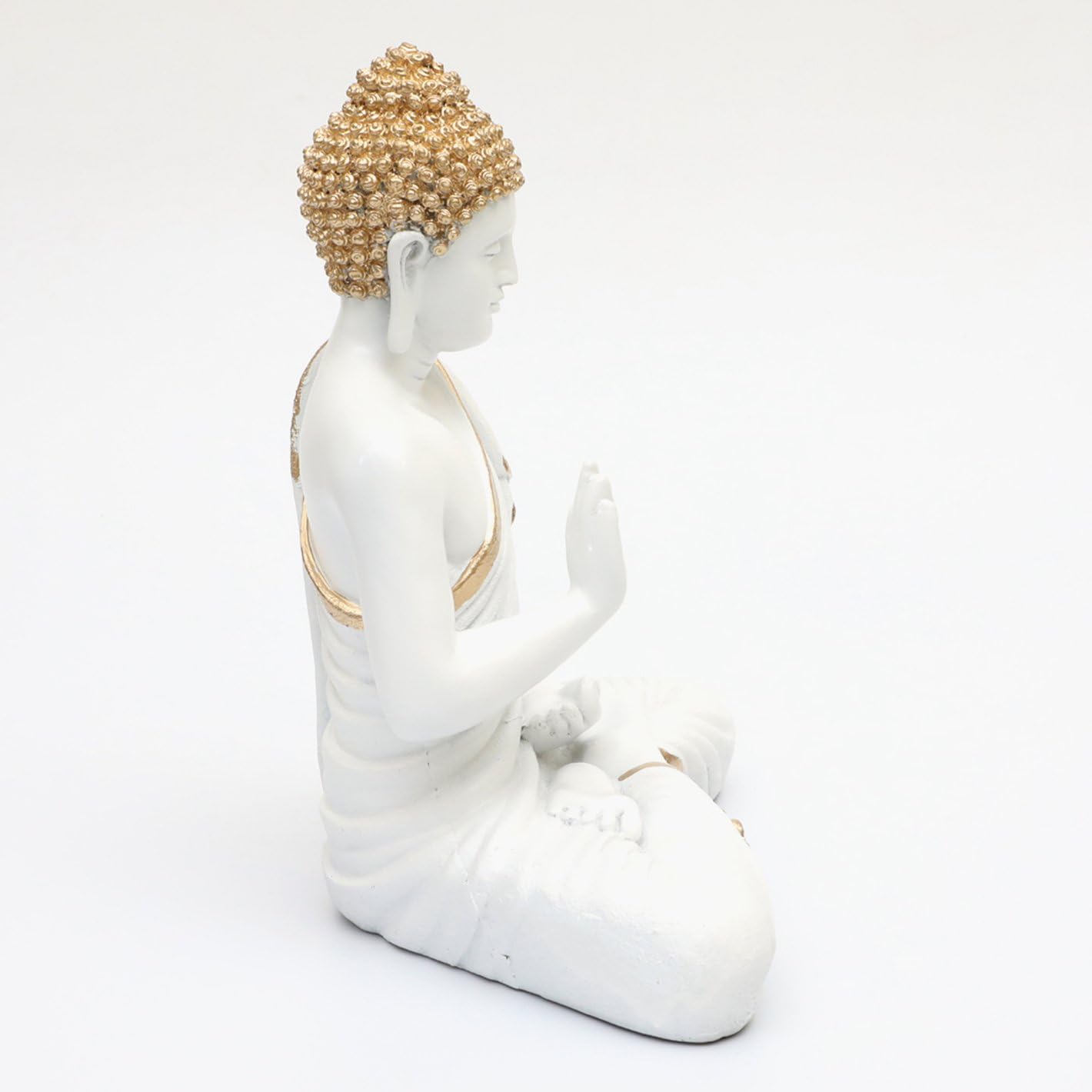 Stylish Pure White Meditating Buddha Golden Accent Resin Crafted Home Decor Home Decoration 3 Pure White Meditating Buddha Golden Accent Resin Decor - Karigaari India Aesthetic Home Decor