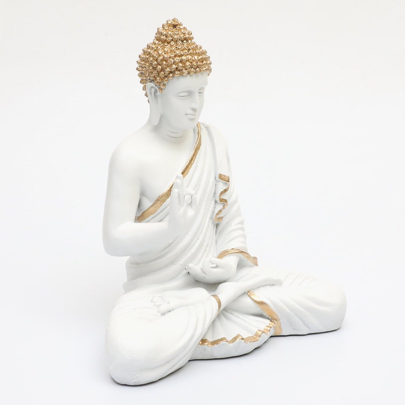 Stylish Pure White Meditating Buddha Golden Accent Resin Crafted Home Decor Home Decoration 4 Pure White Meditating Buddha Golden Accent Resin Decor - Karigaari India Aesthetic Home Decor