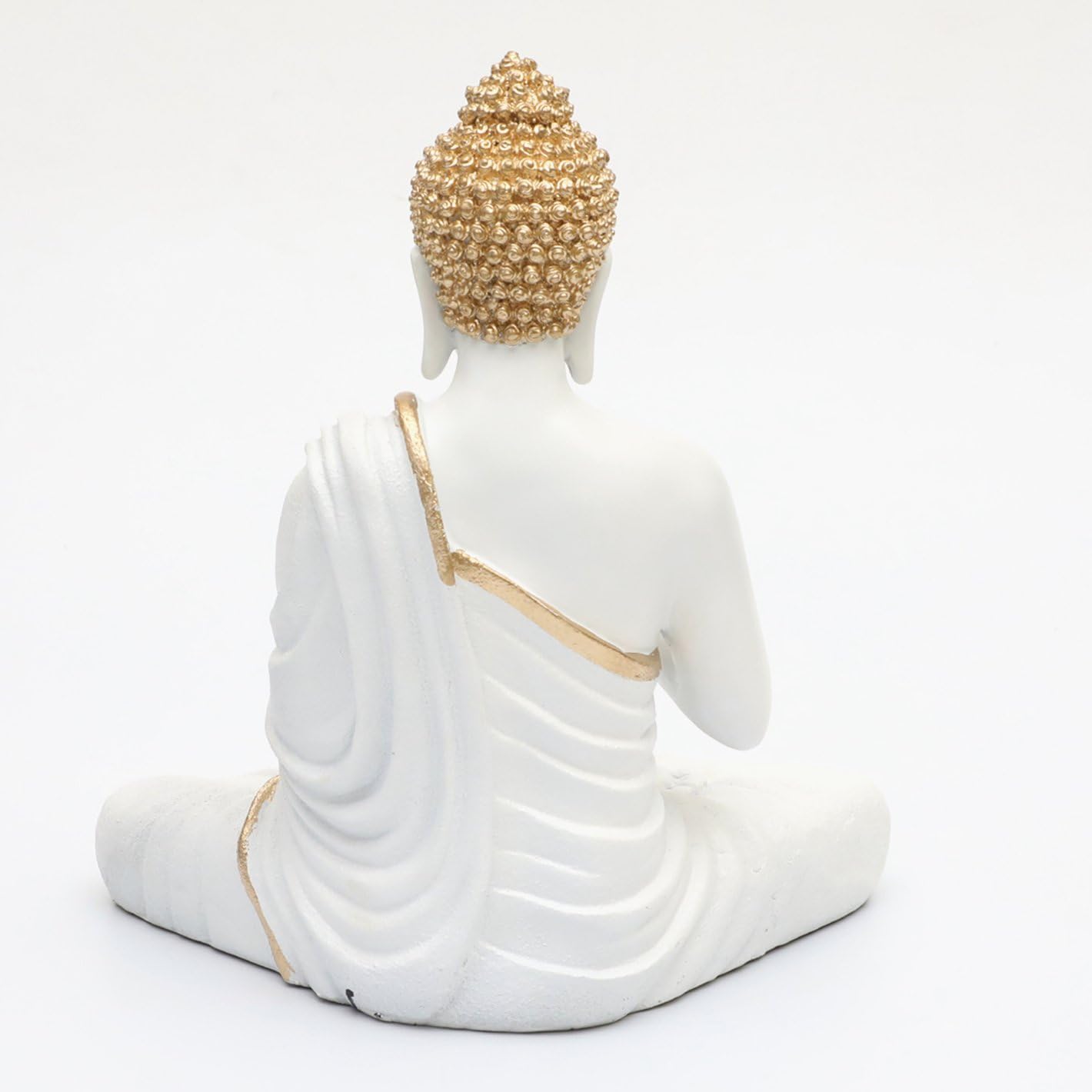 Stylish Pure White Meditating Buddha Golden Accent Resin Crafted Home Decor Home Decoration 6 Pure White Meditating Buddha Golden Accent Resin Decor - Karigaari India Aesthetic Home Decor