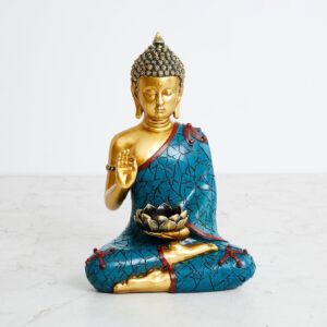 Resin Buddha Statue with Lotus in Hand Meditating Buddha Idol for Home Decor, Office & Gifting | Spiritual Showpiece for Peace & Prosperity - Karigaari India Aesthetic Home Decor