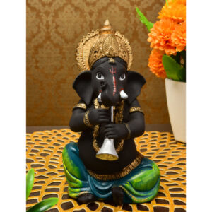 Resin Ganesha with Shehnai: Auspicious Idol for Positive Vibes & Musical Charm - Karigaari India Aesthetic Home Decor