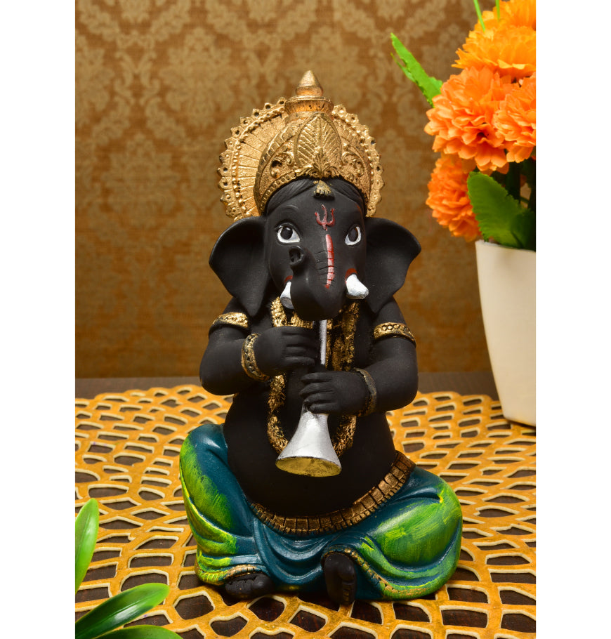 Stylish Resin Crafted Ganesha With Shehnai Fortunate Statue For Positive Vibes Musical Charm Luxurious Accent 1 Resin Ganesha with Shehnai: Auspicious Idol for Positive Vibes & Musical Charm - Karigaari India Aesthetic Home Decor