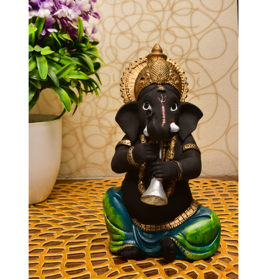 Stylish Resin Crafted Ganesha With Shehnai Fortunate Statue For Positive Vibes Musical Charm Luxurious Accent 2 Resin Ganesha with Shehnai: Auspicious Idol for Positive Vibes & Musical Charm - Karigaari India Aesthetic Home Decor