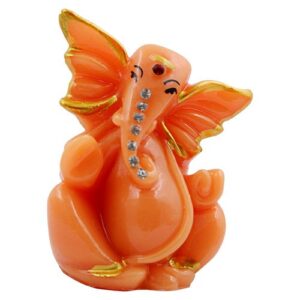 Small Unique Lord Ganesha Sitting Idol Orange Color And Pink Ornaments Best for Home Decor - Karigaari India Aesthetic Home Decor