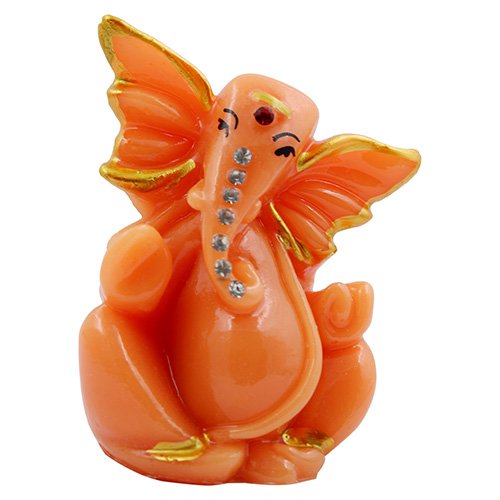 Small Unique Lord Ganesha Sitting Idol Orange Color And Pink Ornaments Best for Home Decor - Karigaari India Aesthetic Home Decor