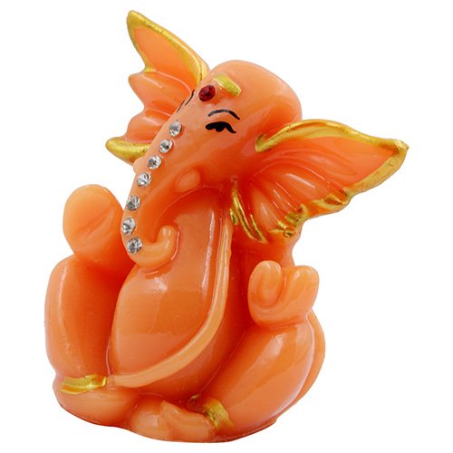 Small Unique Lord Ganesha Sitting Idol Orange Color And Pink Ornaments Best for Home Decor - Karigaari India Aesthetic Home Decor