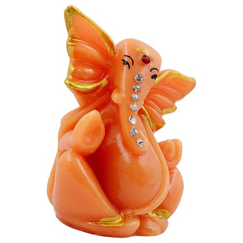 Small Unique Lord Ganesha Sitting Idol Orange Color And Pink Ornaments Best for Home Decor - Karigaari India Aesthetic Home Decor