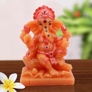 Small Lord Ganesha Sitting On Rock Idol Orange And Pink Ornaments Best for Home Decor - Karigaari India Aesthetic Home Decor
