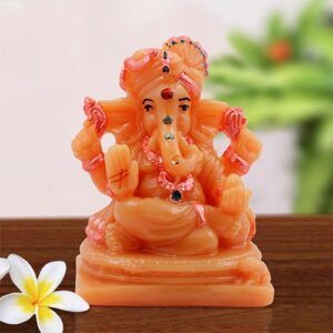 Small Lord Ganesha Sitting with One Leg Fold Idol Orange And Pink Color Best for Home Decor - Karigaari India Aesthetic Home Decor
