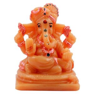 Small Lord Ganesha Sitting with One Leg Fold Idol Orange And Pink Color Best for Home Decor - Karigaari India Aesthetic Home Decor