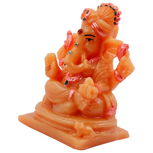 Small Lord Ganesha Sitting with One Leg Fold Idol Orange And Pink Color Best for Home Decor - Karigaari India Aesthetic Home Decor