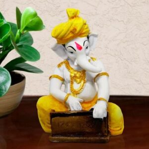 Small Lord Ganesha Idol Playing Instruments Best & Unique Design Yellow Color for Home Decor - Karigaari India Aesthetic Home Decor