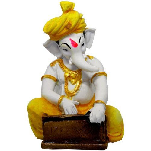 Stylish Small Lord Ganesha Statue Playing Instruments Best Distinctive Design Yellow Color For Home Decoration Unique Decor Piece 2 Small Lord Ganesha Idol Playing Instruments Best & Unique Design Yellow Color for Home Decor - Karigaari India Aesthetic Home Decor