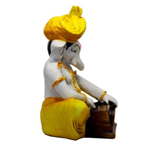 Stylish Small Lord Ganesha Statue Playing Instruments Best Distinctive Design Yellow Color For Home Decoration Unique Decor Piece 5 Small Lord Ganesha Idol Playing Instruments Best & Unique Design Yellow Color for Home Decor - Karigaari India Aesthetic Home Decor