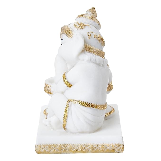 Stylish White Ganesha With Shiva Lingam Resin Crafted Figure Modern Ornament 4 White Ganesha with Shiva Lingam Resin Idol - Karigaari India Aesthetic Home Decor